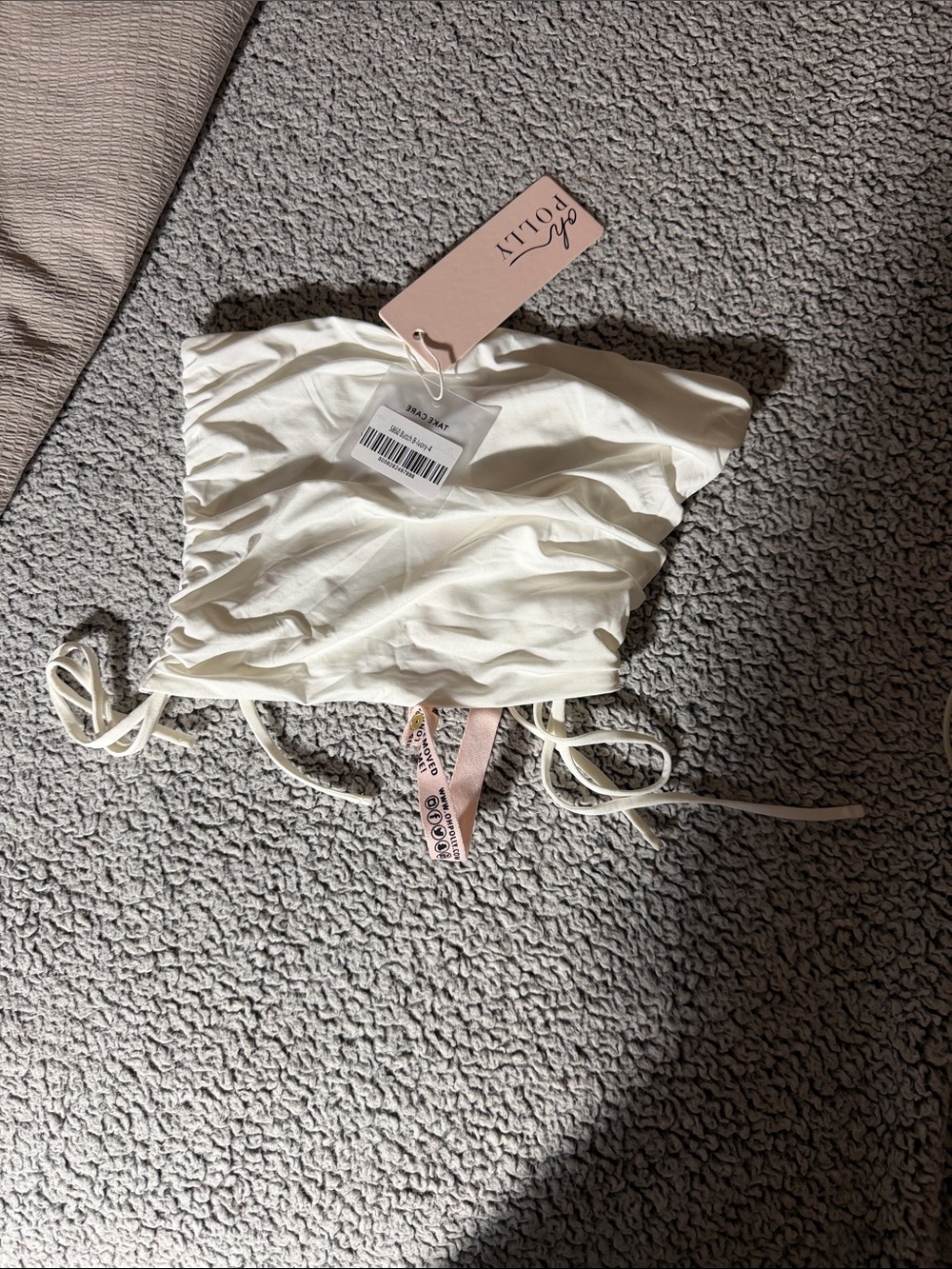 Oh Polly Ivory Ruched Tie-Side Tube top